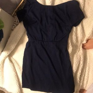 silky navy blue cocktail dress